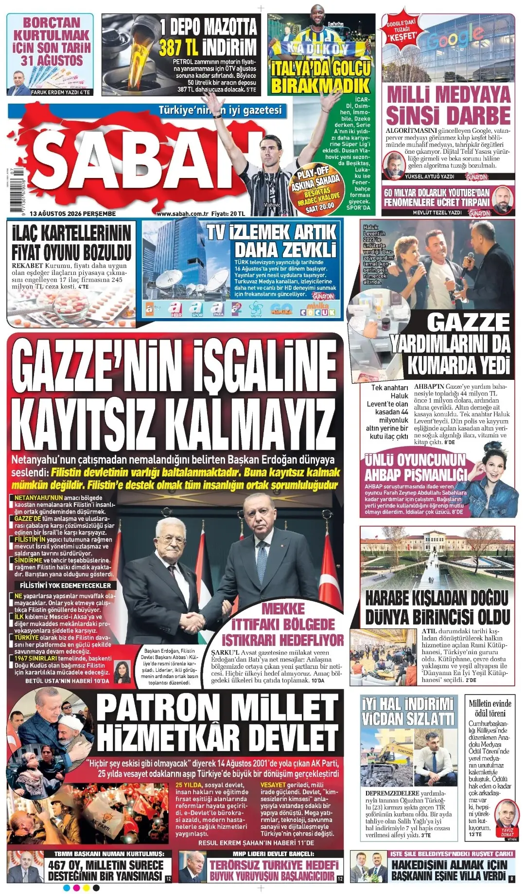 Sabah Gazetesi gazetesi 13 Ağustos 2026 manşeti