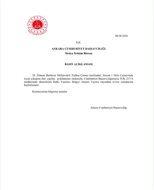 Başsavcılıktan yapılan açıklama