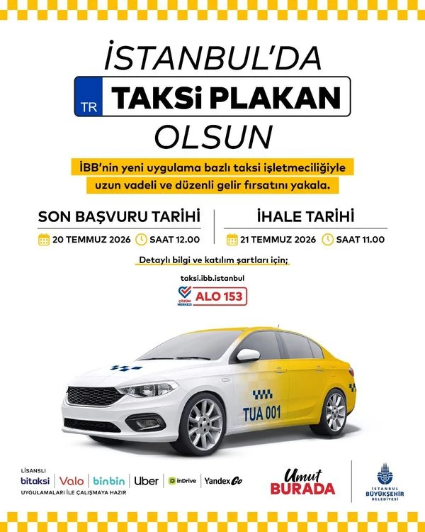 Dokuzuncu etap kapsamında 250 adet Uygulama Bazlı Taksi plakası daha ihale edilecek.