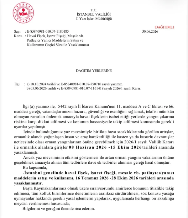 İl Yazı İşleri Müdürlüğü tarafından 30.06.2026 tarihinde yayımlanan E-85840981-010.07-1180185 sayılı genelge