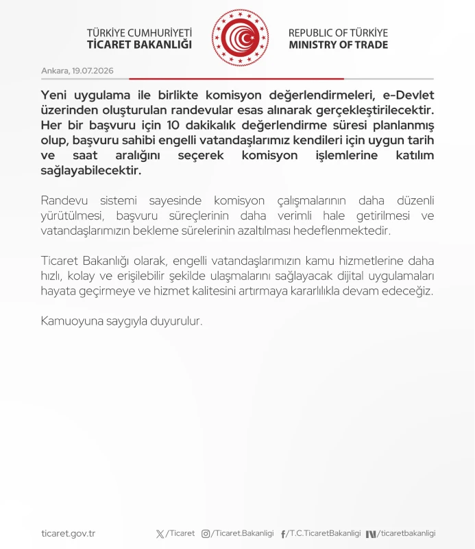 e-Devlet üzerinden hizmet veren Engelli Araç İthal Sistemi (EAİS)