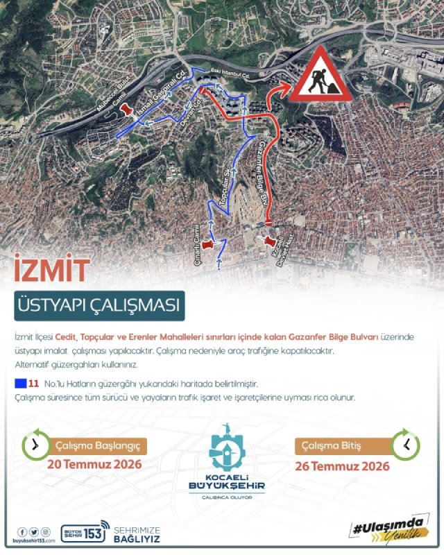 İzmit'teki Gazanfer Bilge Bulvarı'nda üstyapı çalışması başlatıyor.