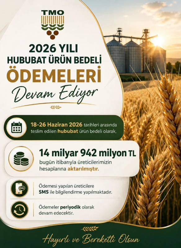 Toprak Mahsulleri Ofisi (TMO), 2026 yılı hububat ürün bedeli ödemeleri.