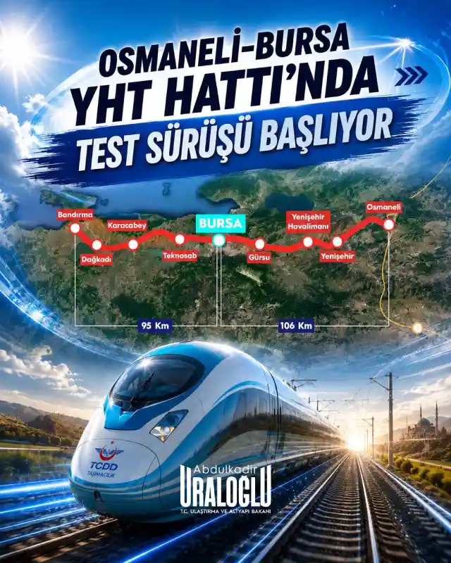 Osmaneli-Bursa YHT Hattı'nda test sürüşleri aşamasına geçildi.