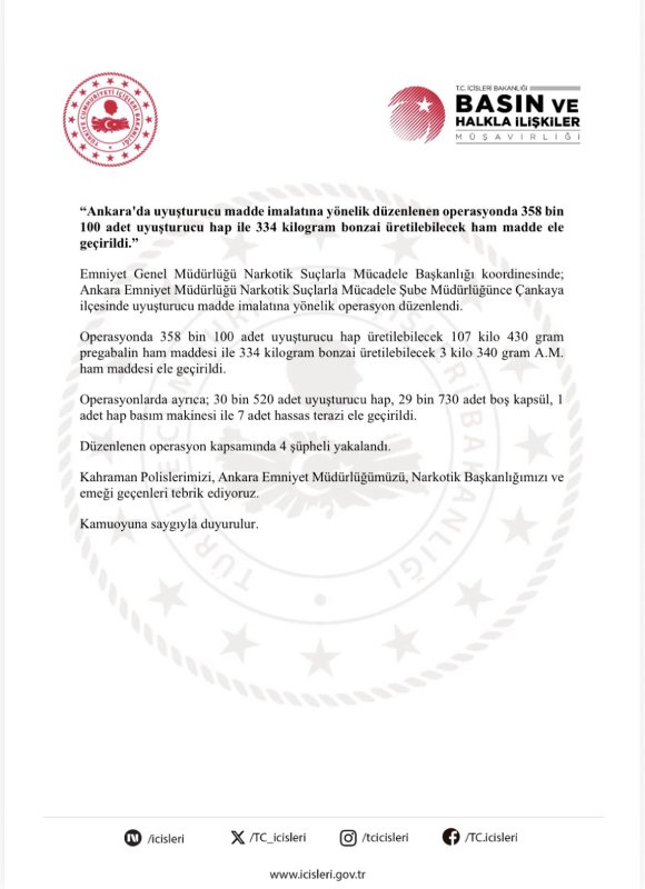 Ankara Emniyet Müdürlüğü Narkotik Suçlarla Mücadele Şube Müdürlüğü ekipleri tarafından uyuşturucu madde imalatına yönelik başarılı bir operasyon gerçekleştirildi.