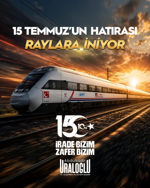 15 Temmuz Demokrasi ve Milli Birlik Günü’nün 10. yılı dolayısıyla hazırladıkları “İrade Bizim, Zafer Bizim” logolu 10 YHT setini raylara iniyor.