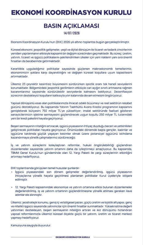 Cumhurbaşkanı Yardımcısı Cevdet Yılmaz toplantıda ele alınan temel hususları kamuoyuyla paylaştı