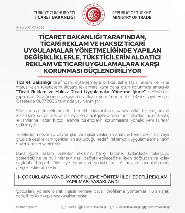 01.07.2026 tarihli, 33297 sayılı Resmi Gazete’de yayımlanan yeni kurallar